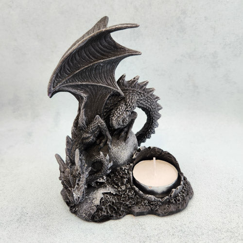 Dragon On Rock With Tealight (approx. 11.5x10x14.5cm)
