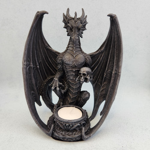 Dragon Holding Skull Tealight (approx. 18.5x9.5x16cm)