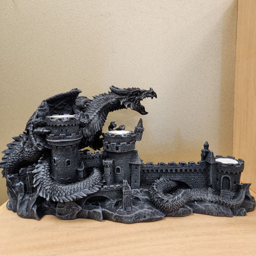 Dragon Guarding Castle with Tealights (approx. 21.5x15x46cm)