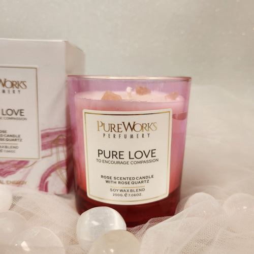 Pure Love Rose Candle With Rose Quartz (approx. 50 hrs burn time)