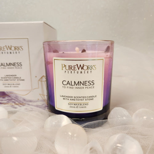 Calmness Lavender Candle With Amethyst Candle (approx. 50 hrs burn time)