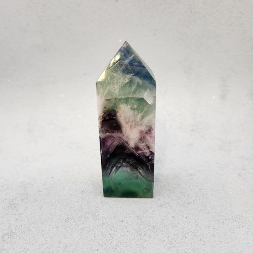 Rainbow Fluorite Obelisk with White Inclusion (approx. 9.9x3.5x2.7cm)
