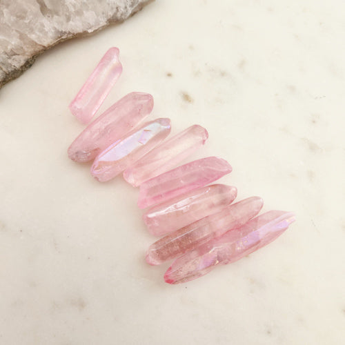 Pink Electroplated Quartz Natural Point (assorted. approx. 4-7.3x1.6-2.1cm)