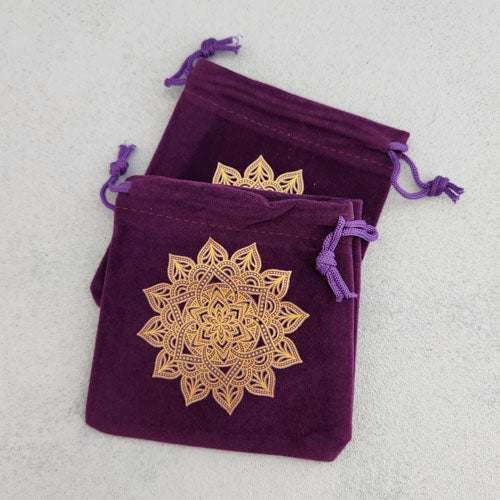 Purple With Gold Mandala Velvet Bag (approx. 9x9cm)