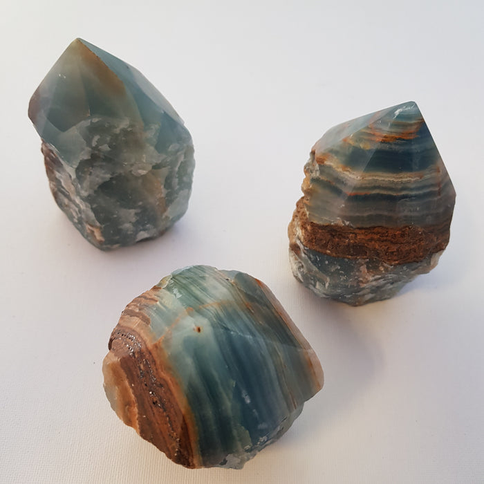 Blue Banded aka Caribbean Calcite Partially Polished Point (assorted. approx. 9-10.4x6.6-6.7x5.2-6.5cm)