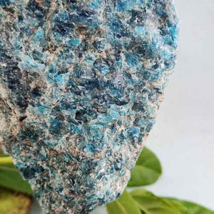 Blue Apatite Rough Rock on Metal Stand