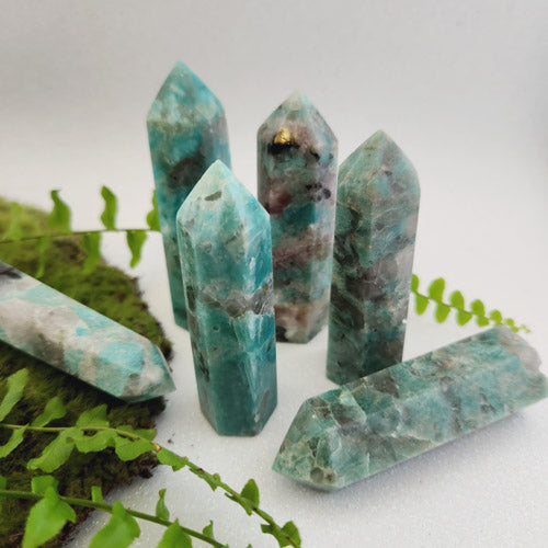 Amazonite with Smoky Quartz, Black Tourmaline & Red Feldspar Polished Point (assorted. approx. 6.8-6.9x2.2-2.4cm))