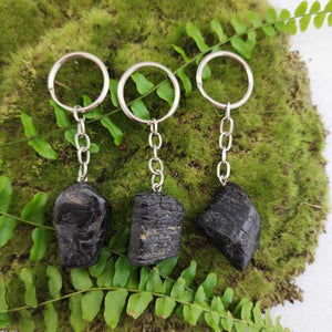 Black Tourmaline Semi Polished Slab Keyring