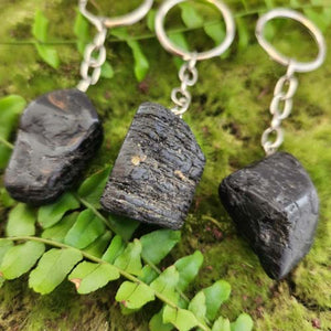 Black Tourmaline Semi Polished Slab Keyring