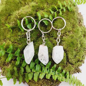 Clear Crackle Quartz Partially Polished Point Keyring