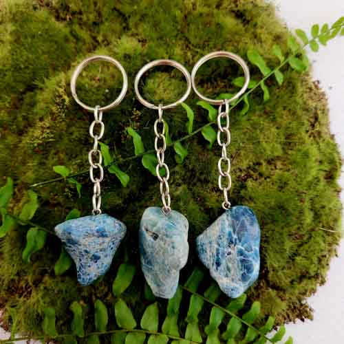Blue Apatite Partially Polished Keyring (assorted)