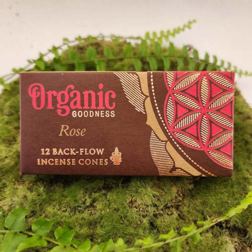 Rose Backflow Incense Cones (Organic Goodness. Pack of 12)