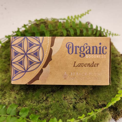 Lavender Backflow Incense Cones (Organic Goodness. Pack of 12)