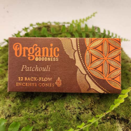 Patchouli Backflow Incense Cones (Organic Goodness. Pack of 12)