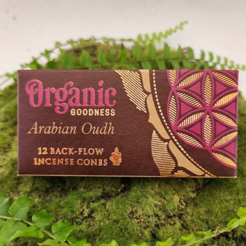 Arabian Oudh Backflow Incense Cones (Organic Goodness. Pack of 12)