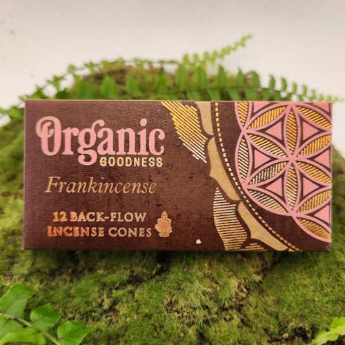 Frankincense Backflow Incense Cones (Organic Goodness. Pack of 12)