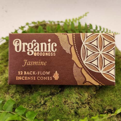 Jasmine Backflow Incense Cones (Organic Goodness. Pack of 12)