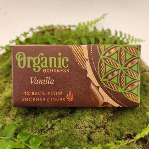 Vanilla Backflow Incense Cones (Organic Goodness. Pack of 12)