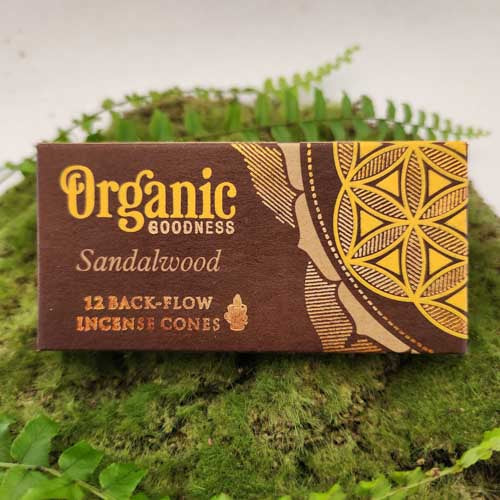 Sandalwood Backflow Incense Cones (Organic Goodness. Pack of 12)