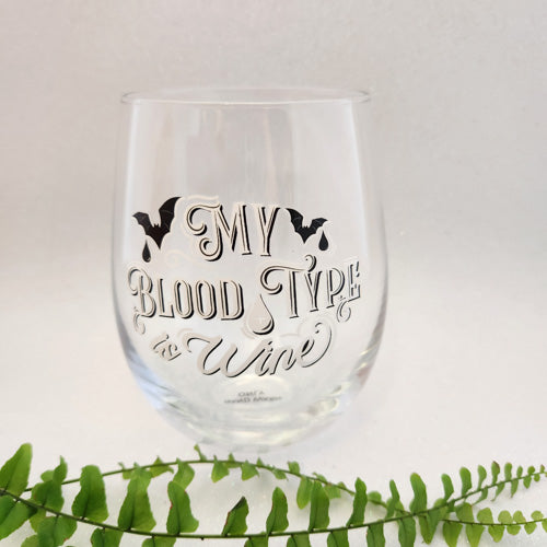 Blood Type Stemless Wine Glass (approx. 12x9x9cm)