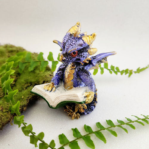 Blue Dragon Reading Book Ornament (approx. 9x6cm)