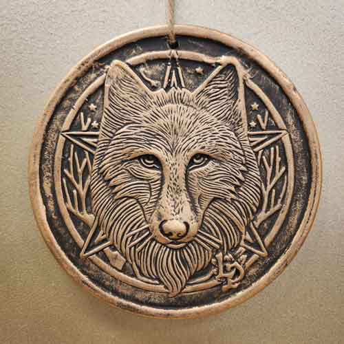 Wolf Bronze Terracotta Plaque by Lisa Parker (approx. 20x20cm)
