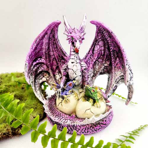 Purple Dragon With Hatchlings Ornament (approx 14x13cm)
