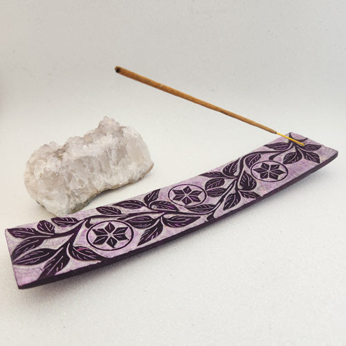 Purple Flower Soapstone Incense Burner (assorted approx. 25x5cm)
