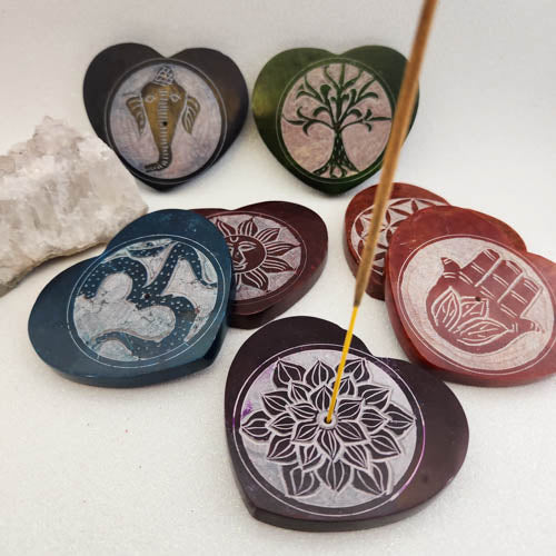 Heart Soapstone Incense Holders (assorted approx. 8.5x7cm)