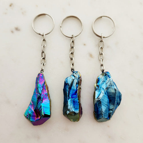 Titanium aka Rainbow Quartz Point Keyring (assorted