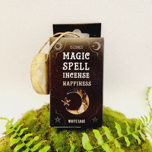 White Sage Happiness Spell Incense Cones With Wooden Pentagram Holder (includes 15 cones)
