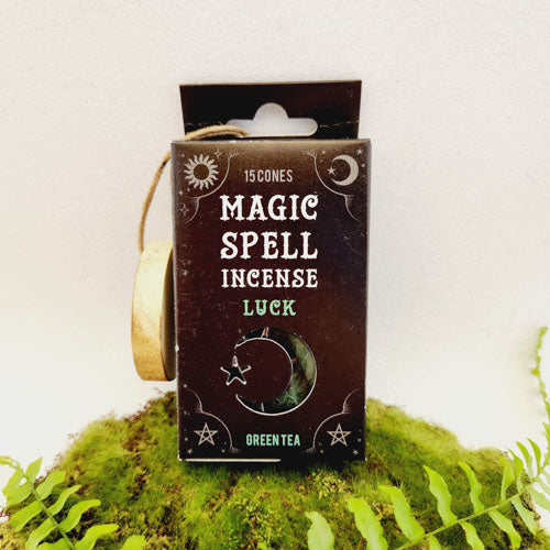 Green Tea Luck Spell Incense Cones With Wooden Pentagram Holder (includes 15 cones)