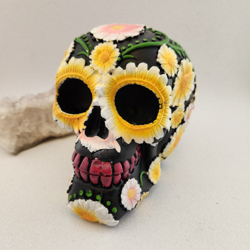 Floral Daisy & Black Skull (approx.11.5x10.5x15cm)