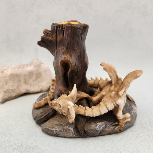 Dragon Skeleton Curled Around Trunk Candle Holder (approx. 16x10x12cm)