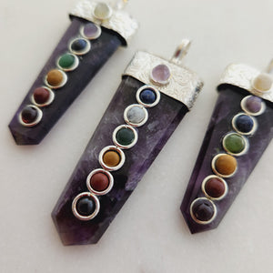 Amethyst Pendant with Chakra Stones