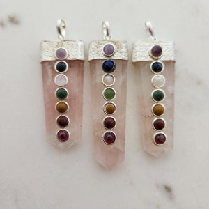 Rose Quartz Pendant with Chakra Stones