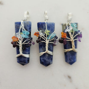 Sodalite Pendant with Wire Wrapped Tree of Life