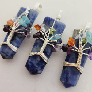 Sodalite Pendant with Wire Wrapped Tree of Life