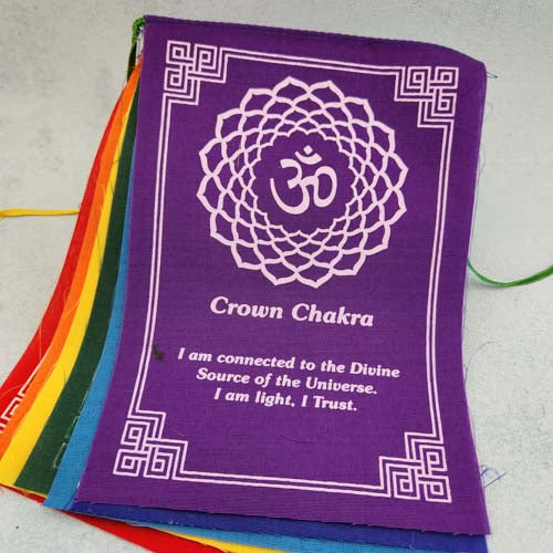 Tibetan Chakra Prayer Flags with Affirmations (flags measure approx. 18x13cm each)