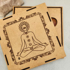 Crystal Chakra Set with Sanskrit Symbols in Wooden Box