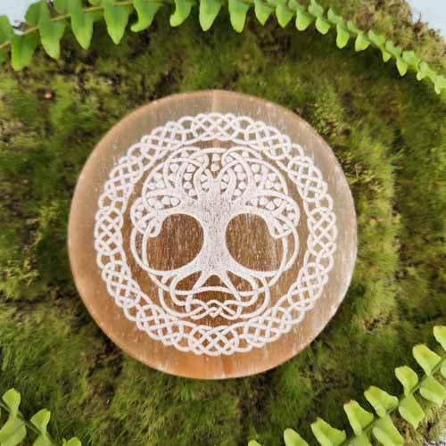 Orange Selenite Tree of Life Charging Plate (assorted. approx. 7.8-8.5x1cm)