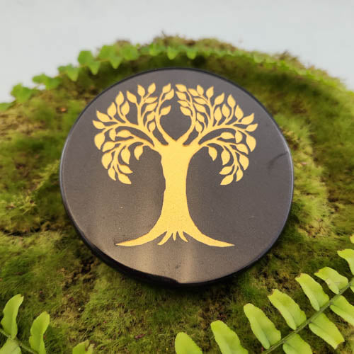 Black Obsidian Tree of Life Plate/Coaster (approx. 8x0.8cm)