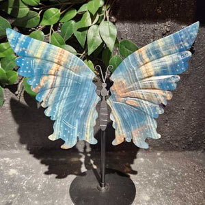 Blue Calcite Butterfly on Metal Stand