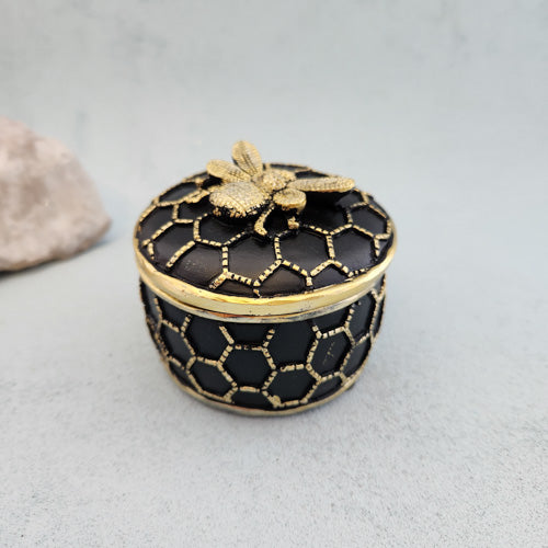 Black and Gold Bee Trinket Box (approx. 7.5x7.5cm)