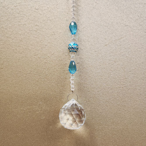 Hanging Prism with Aqua Beads (approx. 18cm)