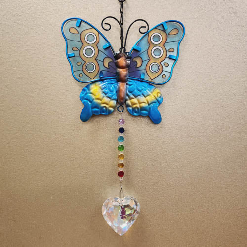 Blue Butterfly Hanging with Prism (approx. 21-14cm)