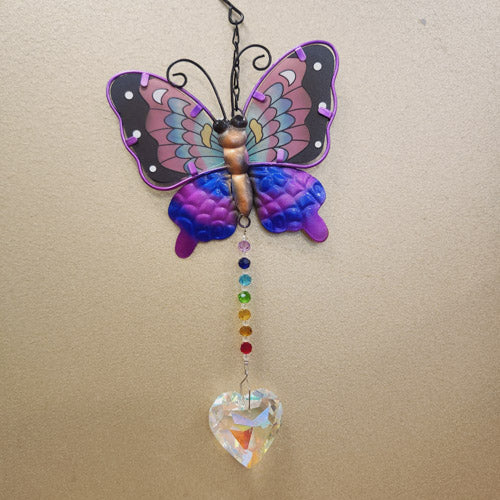 Purple Butterfly Hanging with Heart Prism (approx. 21-14cm)