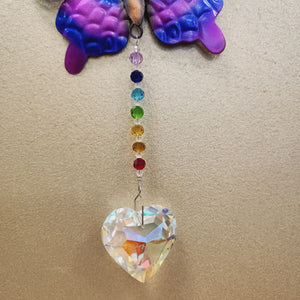 Purple Butterfly Hanging with Heart Prism