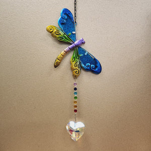 Dragonfly Hanging with Heart Prism