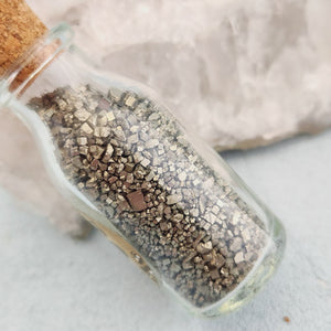 Fools Gold Iron Pyrites In Glass Bottle
